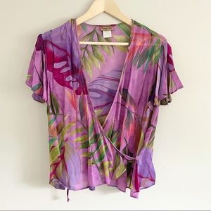 VINTAGE Coconut Girl Sheer Floral Wrap Top